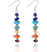 Sterling Silver Chakra Dangle Earrings for Women, Colorful Natural Stones Healing Crystal Earring...