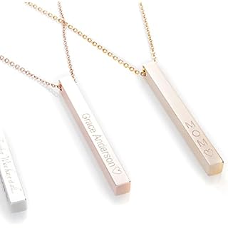 Name Cube Bar Necklace - Personalized Engraved Vertical Pendant - Meaningful and Stylish Jewelry - Perfect Gift