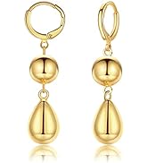 14k Gold Plated Teardrop Ball Chunky Gold Earrings for Women Trendy | Drop Dangle Earrings | Boho...