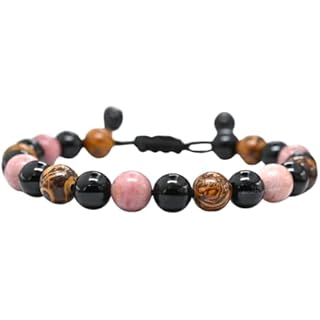 Taurus Zodiac Crystal Bracelet - Rhodonite Mariyam Jasper Black Tourmaline Birthstone Bracelets Women Men Healing Calming Anxiety Stress Relief Gifts (Adjustable)