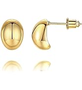 14k Gold Plated Sterling Silver Post Small Dome Huggie Chunky Gold Hoop Earrings for Women