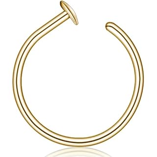 14k Gold Filled 20G Small Thin Nose Ring Hoop for Women, 6mm - 7mm Adjustable Nostril Piercing Jewelry