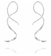 Handmade 925 Sterling Silver Spiral Threader Twist Curved Pull Through Earrings for Women