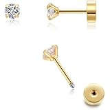 Tiny 2mm CZ Stud Earrings 14K Gold,Flat Screw Back Cubic Zirconia Earrings Helix Earrings Cartilage Tragus Piercing Jewelry G