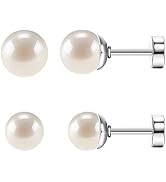 SmileBelle Titanium Flat Back Pearl Stud Earrings for Women, Hypoallergenic Screw Back Earrings f...