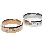 Coordinate Personalized Gift Ring - Stainless Steel Beveled Edge Flat Band Ring, Silver,Gold