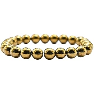 Golden Hematite Bracelet for Women Men's Gifts - Protection Healing Crystal Bracelet - 8mm Gemstone Beaded Stretchable Bracelet Pulseras Para Hombres Mujer Stocking Stuffers