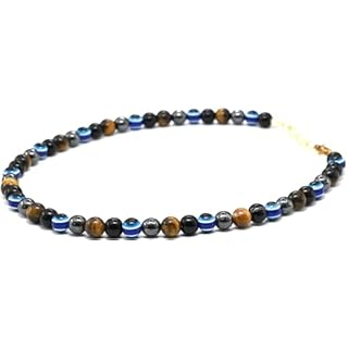 Healing Crystals Evil Eye Hematite Black Obsidian and Tiger Eye Necklace - Ultimate Protection Necklace for Men Women - Gift for Mothers Day, Fathers Day and Christmas Stocking Stuffer