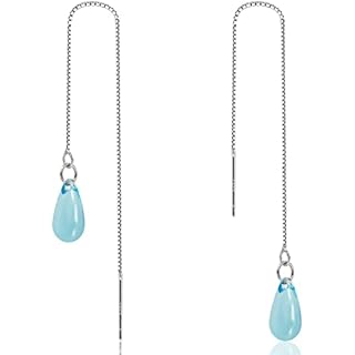 Aquamarine Earrings 925 Sterling Silver Earrings Pull Through Earrings Chain Earrings Tassel Earrings for women for Women Trendy