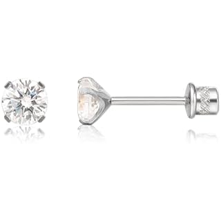 Limerencia Hypoallergenic Pure Titanium G23 Double Sided Cubic Zirconia Earrings Studs Screw Back 20G for Helix Cartilage Tragus Earlobe F136 Piercing Post for Girls Sensitive Ears (4mm)