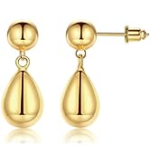 14k Gold Plated Teardrop Ball Chunky Gold Earrings for Women Trendy | Drop Dangle Earrings | Boho...