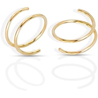 14k Gold Small Double Hoop Earrings for Single Piercing | Twist Spiral Cartilage Earring | Double Piercing Earrings for Women