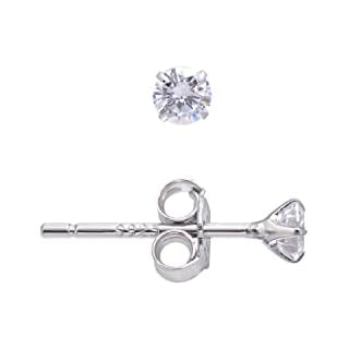 Tiny Sterling Silver Cubic Zirconia Earrings Studs 3MM, White Diamond Color