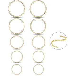 5 Pairs 14k Gold Sterling Silver Nose Rings Hoops Cartilage Small Hoop Earrings Set for Women Girls Tragus Septum Helix Thin Multiple Piercing Jewelry 6mm 7mm 8mm 9mm 10mm