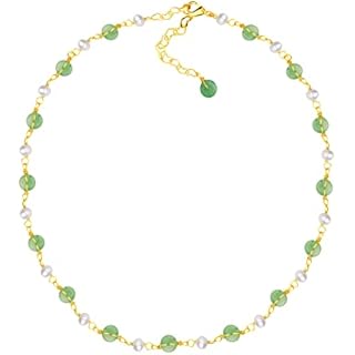 DAUMIER Freshwater Pearl Donut Green Aventurine Jade Choker May Birthstone Jewelry Necklace for Women