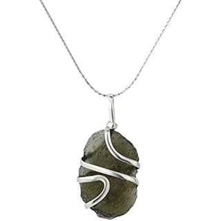 Crystal Vibe Moldavite Necklace Real for Women Men Healing Crystal with Silver Chain Green Natural Energy Gemstone Pendant for Protection and Healing