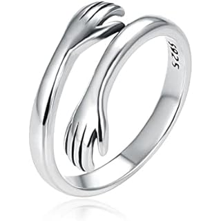 BOKIIWAY 925 Sterling Silver Hug Ring Engagement Vintage Finger Love Promise Ring Silver Couples Wedding Friendship Rings for Women Girl Jewelry