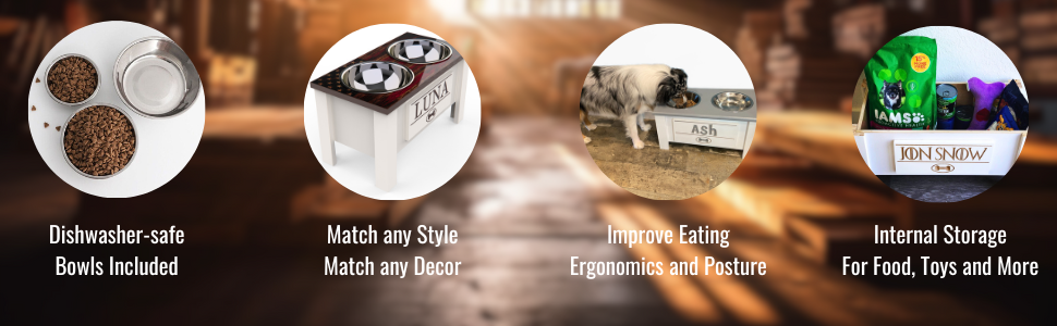 GrooveThis Woodshop personalized elevated dog bowls stand raised feeder dish storage station