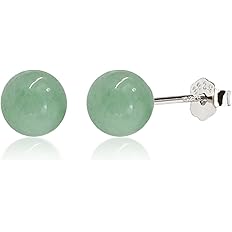 Jade Stud Earrings, 8mm Green Jade Earrings for Women, 925 Sterling Silver Earrings Studs for Sensitive Ears, Jade Jewelry fo