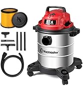 Vacmaster Red Edition VOC508S 1101 Stainless Steel Wet Dry Shop Vacuum 5 Gallon 4 Peak HP 1-1/4 i...