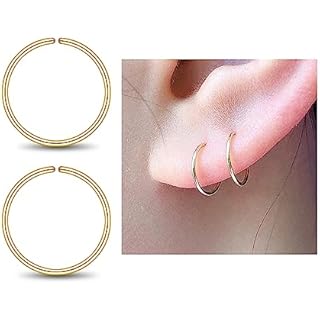 Small Gold 8mm Huggie Hoop Earrings for Women, Tiny Thin 14K Yellow Gold Filled Mini Endless Cartilage Helix Hoop Earrings