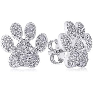 Paw Print Stud Earrings – Pet and Dog Paw Gift - Sterling Silver with Crystals