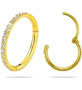 SmileBelle 14K Gold Hinged Nose Rings Hoop for Women 20G, 316L Surgical Steel Clicker Septum Ring...