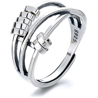 Anxiety Relief Ring – 925 Sterling Silver Spinner Ring – Fidget Rings for Anxiety for Women and Men – Modern and Elegant Design – Adjustable Size Ring Jewelry (Anxiety Ring)