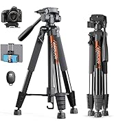 KINGJOY 75" Camera Tripod for Canon Nikon Cell Phone Tall Tripod with Wireless Remote Travel Bag ...