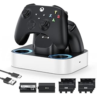 NEWDERY Controller Charger Station for Xbox, 2x1100mAh Rechargeable Lithium Battery Packs for Xbox One/Series X|S Controller, Fast Charging Dock with 4 Battery Covers