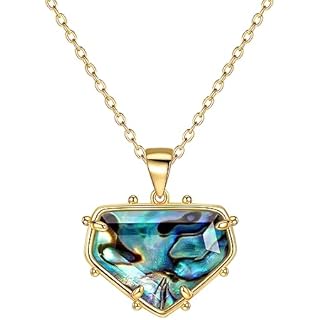 Abalone Shell Necklaces for Women- Handmade Healing Stone Green Crystal Necklace- 18K Gold Dainty Gemstone Heart Shape Pendant- Fashion Jewelry