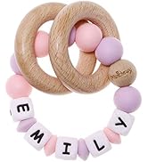 Munchewy Personalized Name Baby Rattle Teether Ring, Customizable Silicone Chew Bracelet with Nat...