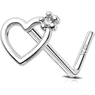 OUFER 925 Sterling Silver Nose Stud L Nose Rings 20G Nostril Solid Heart Nose Piercings Jewelry Cartilage Earrings for Women Men (L - Heart)