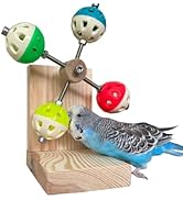 Rotating Interactive Wooden Toy with Bell Balls for Birds, Budgies, Budgerigars, Parakeets, Parro...