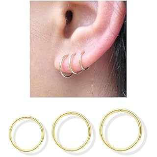 Small Gold Huggie Hoop Earring Set for Cartilage Helix Tragus Nose Ring Hoop, Tiny 14K Yellow Gold Filled Mini Gold Hoops - 6mm 7mm 8mm