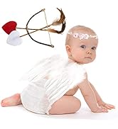 AMOR PRESENT Baby Angel Wings, 5PCS Newborn Photoshoot Clothes White Angel Feather Wing Baby Cupi...