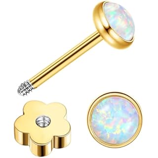 Enticera G23 Titanium Opal Earrings for Sensitive Skin Handmade Flower Screw Back Opal Stud Earrings 20g 14K Gold Hypoallergenic Nap Earrings for Helix Cartilage Piercing Gold 4mm