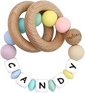 Munchewy Personalized Baby Rattle Teether Ring with Name-Macaron