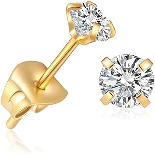 Tiny CZ Stud Earrings for Women Girls,Minimalist 3mm Cubic Zirconia Earrings Studs for Cartilage Helix Tragus Piercing Jewelry Hypoallergenic(3mm CZ,Gold)