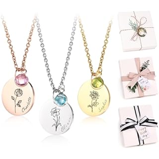 Sufall Birth Flower Name Necklace Personalized Gift Personalized Jewelry For Women Girls Wife Gold Birth Month Floral Birthstone Necklaces Mothers Day Birthday Valentines Day Gifts For Best Friend