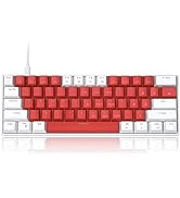 60 Percent Mechanical Gaming Keyboard, White & Red Mixed Color Keycaps Gaming Keyboard with Red S...