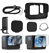 FitStill Black Silicone Sleeve Case for Go Pro Hero 12/Hero 11/Hero 10/Hero 9 Black,Battery Side ...