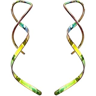 Spiral Threader Earrings for Women Handmade Spiral Earrings Twisted Curved Dangle Earrings Hand Bent Curved Hoop Earrings (Rainbow)