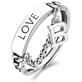 BOKIIWAY 925 Sterling Silver Love Ring for Women-Vintage Promise Engagement Bohemian Dainty Open Adjustable Wedding Band Friendship Ring for Women