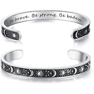 TONY & SANDY Friend Gifts for Women Be Brave Be Strong Be Badass Bracelet Inspirational Valentines Day Teen Girls Easter Adult Friend Daughter Motivational Anxiety Sober Sun Moon Jewelry