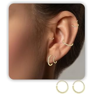 DAYANEY Small Gold Hoop Earrings as Huggie Earrings for Women, 8mm Cartilage Hoop Earrings with Cubic Zirconia Earrings for Girls, 20g Gold Cartilage Piercing Jewelry for Daily Wear