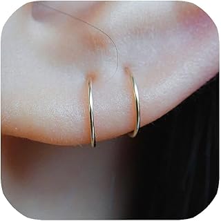 14K Gold Filled Small Hoop Earrings for Cartilage Nose, Tiny Thin 7mm Piercing Hoop Ring 22 Gauge