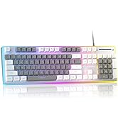 Gaming Keyboard, Wired Keyboard with RGB Backlit, Full Size Keyboard with White&Gray Mixed Color ...