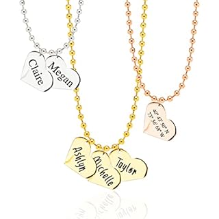 Heart Charm Necklace Personalized Name Engraved Necklace for Women Friendship Necklace for Best Friend Birthday Gift Metal Beaded Necklace Custom Coordinate Engraving Necklace -B-N-MH