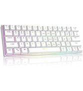 60% Wireless Mechanical Gaming Keyboard, Wireless/Wired Dual Modes Keyboard with RGB Backlit, Whi...